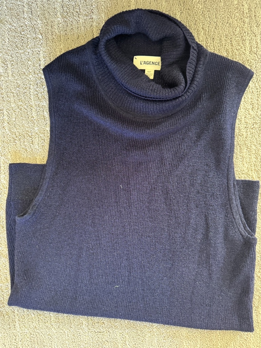 L'AGENCE Navy Sleeveless Turtleneck Knit Top